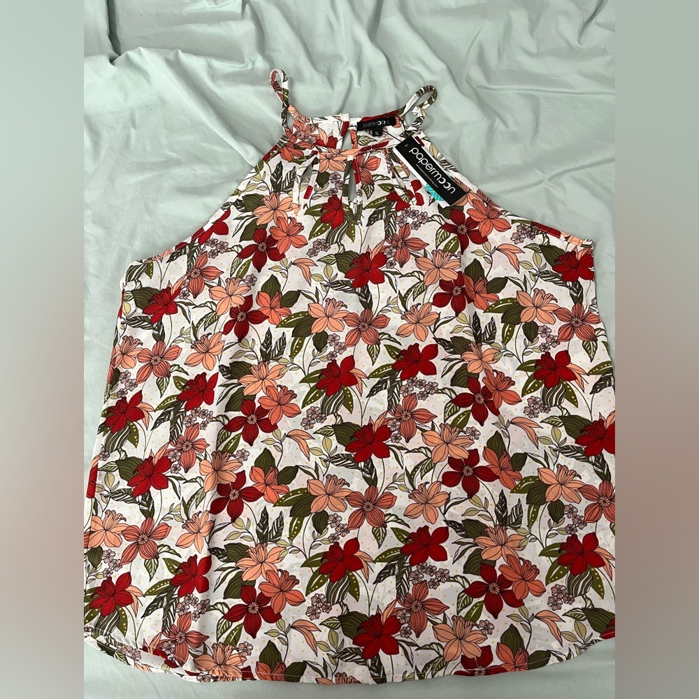 Papermoon Floral Halter Top - Red and Green